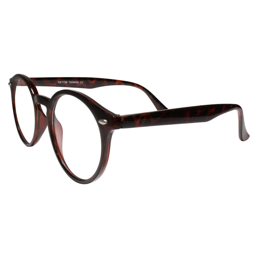 Classic Vintage Retro Old Fashioned 90s Tortoise Frame Round Clear Lens Glasses